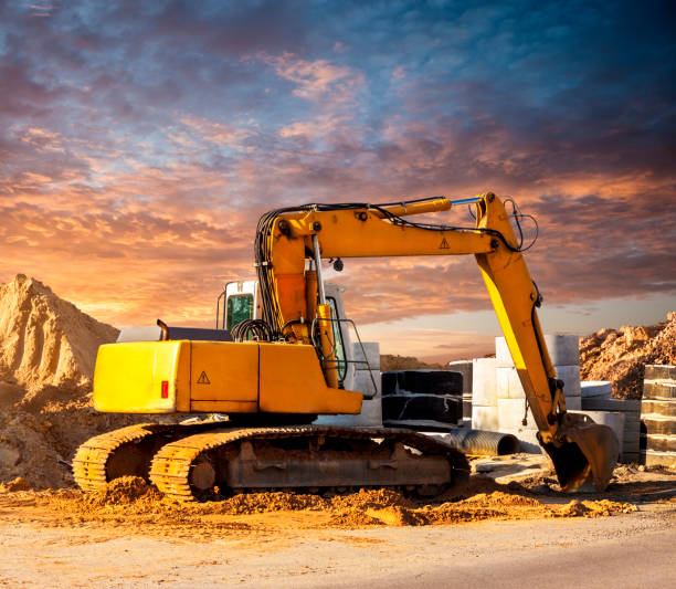 Large excavator caterpillar on a construction site